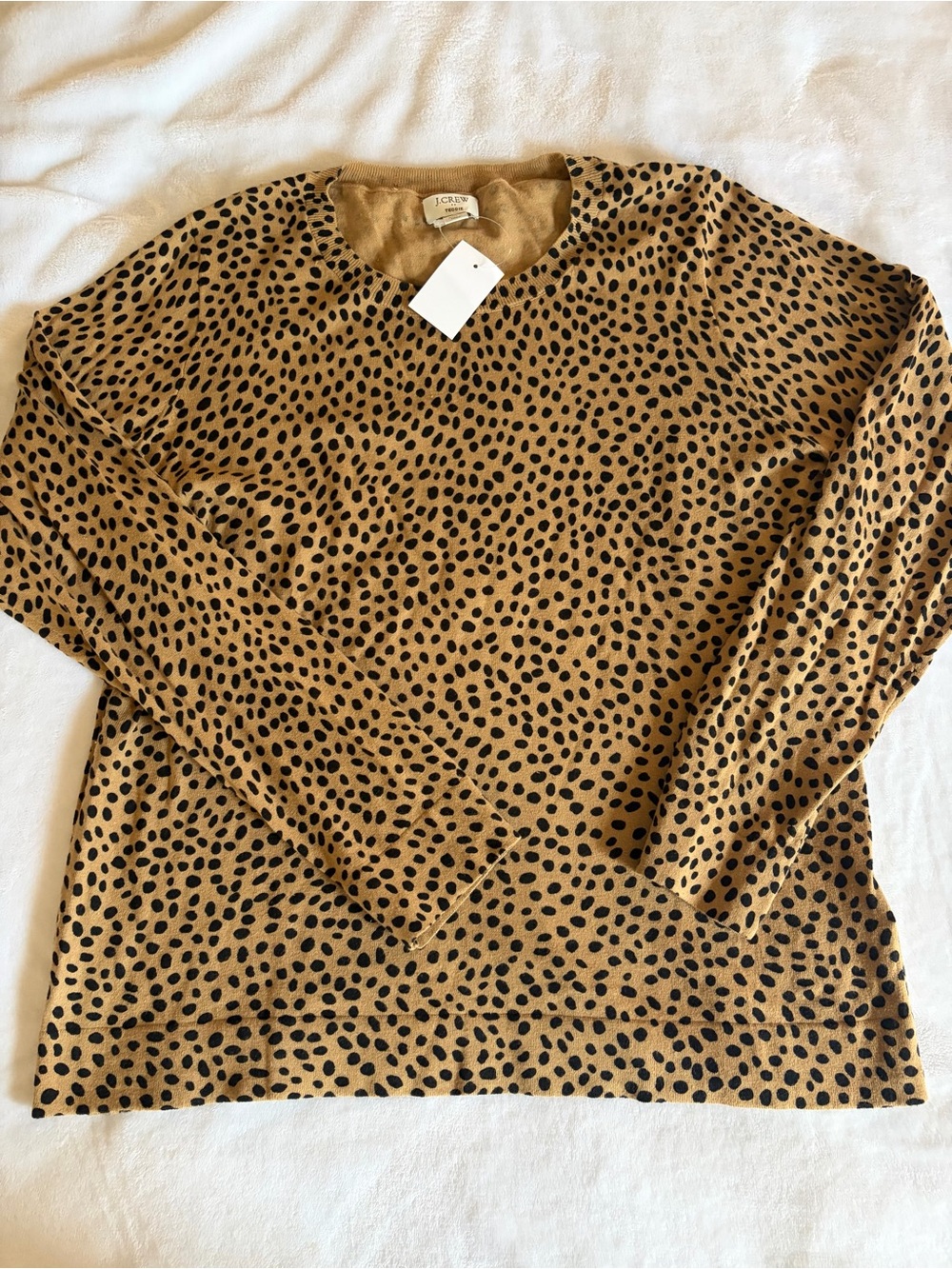 J. Crew Camel and Black Leopard/ Cheetah Spot Teddie Sweater